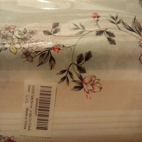 HOSNYE Table Runner Flower and Stripes Pattern,Cotton Linen Table Runner... - Picture 4 of 5